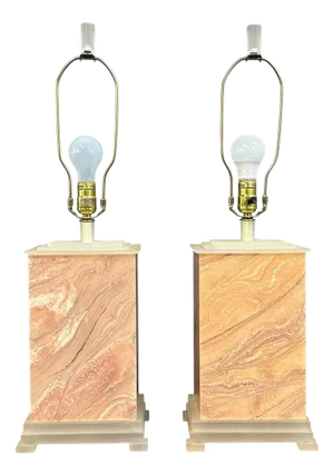 Pair of Faux Marble Table Lamps by Frederick Cooper, 1990 With Brushed Acrylic