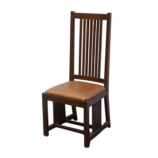 Canadel Furniture Solid Oak Mission Style Arts & Crafts Dining Side Chair W. Leather Seat 80110 - Made in Canada For Sale - Image 4 of 11