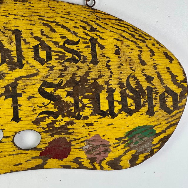 Wood Double Sided 19th Century "Colosi Art Studio" Wood Trade Sign in Shape of Artist Palette For Sale - Image 7 of 11
