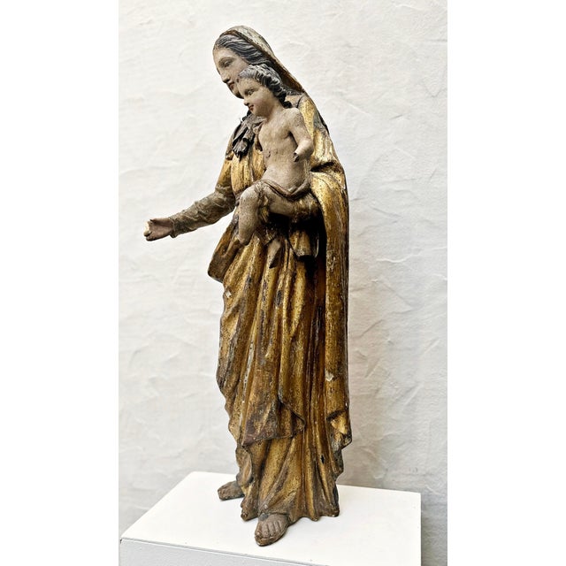 Madonna, Mother of God with Child, 18th Century, Carved Wood, Painted For Sale - Image 5 of 18