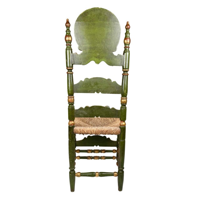 Early 19th Century Antique Spanish Colonial Green and Gilt Ladderback Chair For Sale - Image 5 of 9