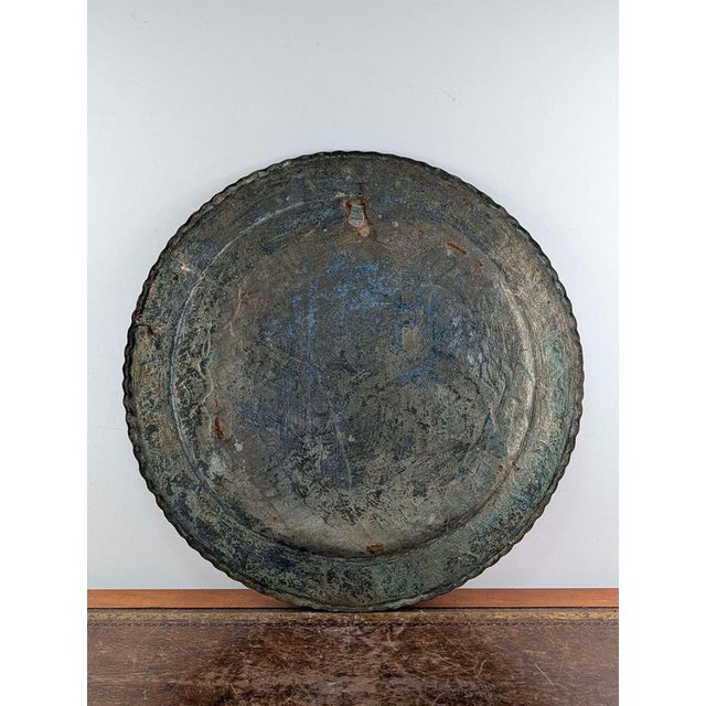 19th Century Indo-Persian Qajar Engraved Copper Musical Wall Charger For Sale - Image 10 of 12