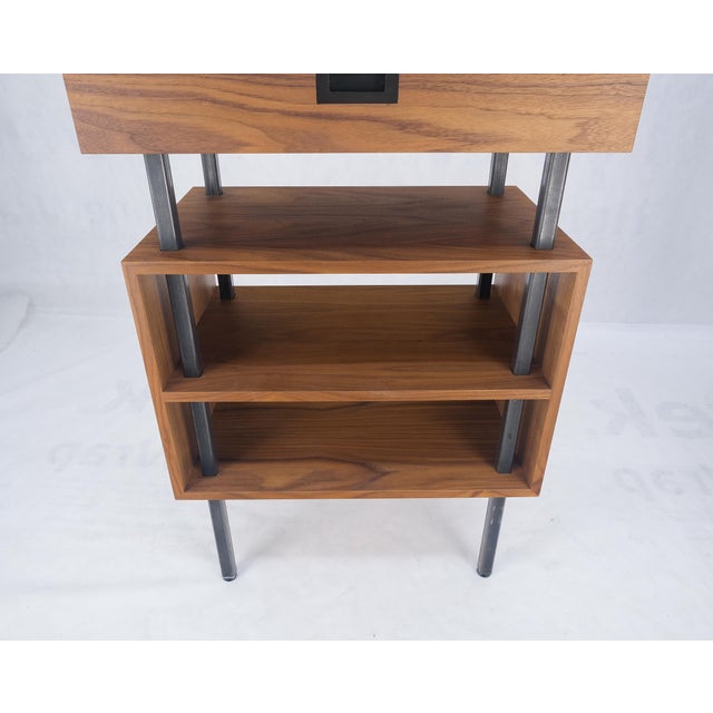 Pair of Oiled Walnut 1 Drawer 3 Tier Side End Tables Stands Composite Top Mint! For Sale - Image 12 of 14