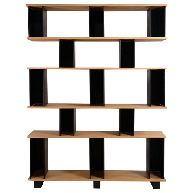Tall 'Horizontale' Black Steel and Oak Shelving Unit by Design Frères For Sale - Image 12 of 12