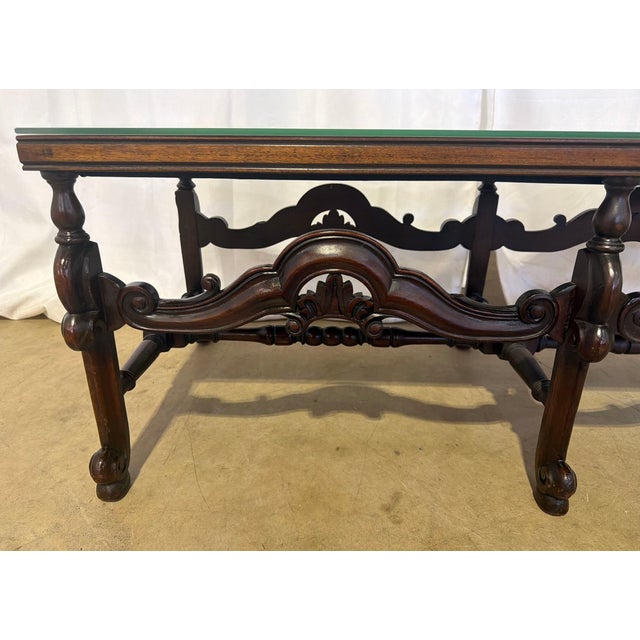 Antique Spanish Baroque Style Mahogany Vitrine Display Coffee Table For Sale - Image 6 of 10