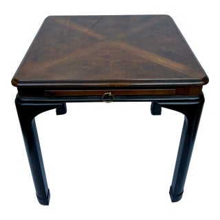1980s Hollywood Regency Burl Top Chinoiserie Style Side Table by Drexel Heritage For Sale