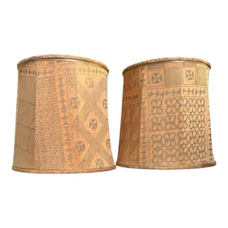 Pair of Large Mariano Fortuny Custom Made Lamp Shades For Sale