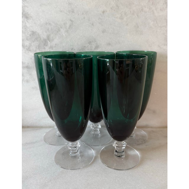 Mid 20th Century Set of 5 Vintage Tiffin-Franciscan Killarney Green Footed Glasses For Sale - Image 5 of 12