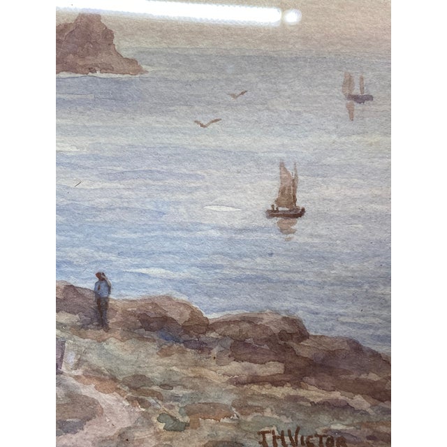 Paint 1920s Lamorna Colony Sheltered Cove Watercolor by Thomas Herbert Victor For Sale - Image 7 of 13