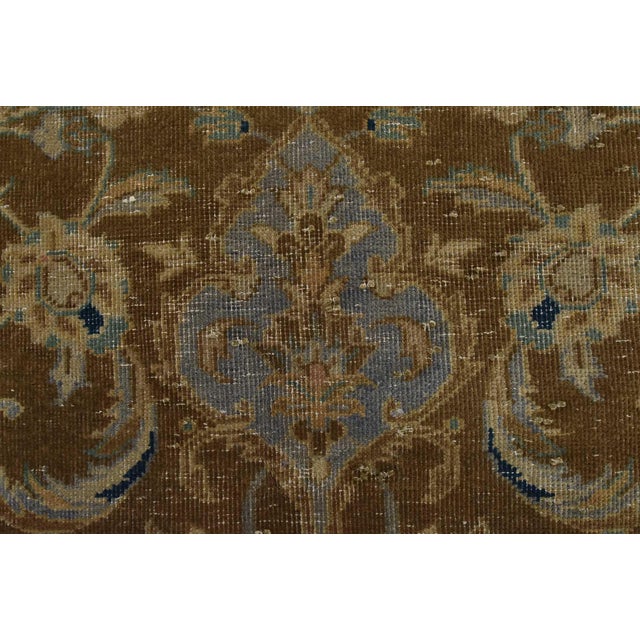 Kashan Rug 10′ X 13’5” Brown Wool Vintage Distressed Hand-Knotted Carpet For Sale - Image 10 of 15