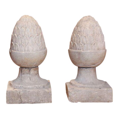Pair of Glazed Terracotta Garden Finials For Sale