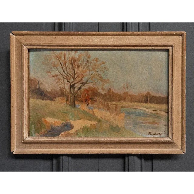 "Oil On Panel By Félix Labbé XXth Banks Of The River with Ceruse Frame" This oil on panel or on cardboard was made by...