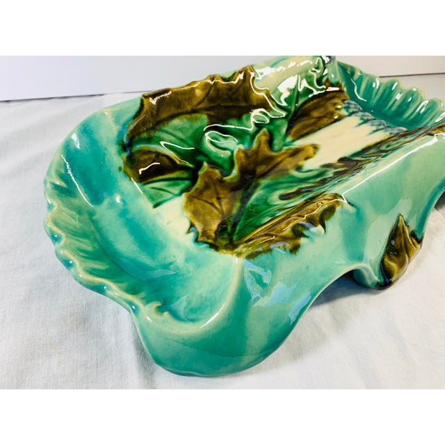 Late 19th Century Rare Antique French Barbotine Majolica Turquoise Asparagus Serving Tray Platter Dish For Sale - Image 5 of 11