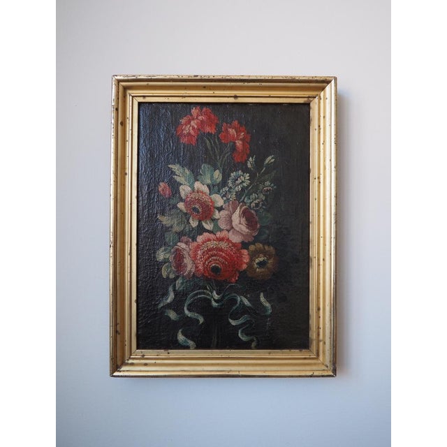 19th Century Original Oil Painting - Flower Bouquet on a Dark Background For Sale - Image 4 of 6