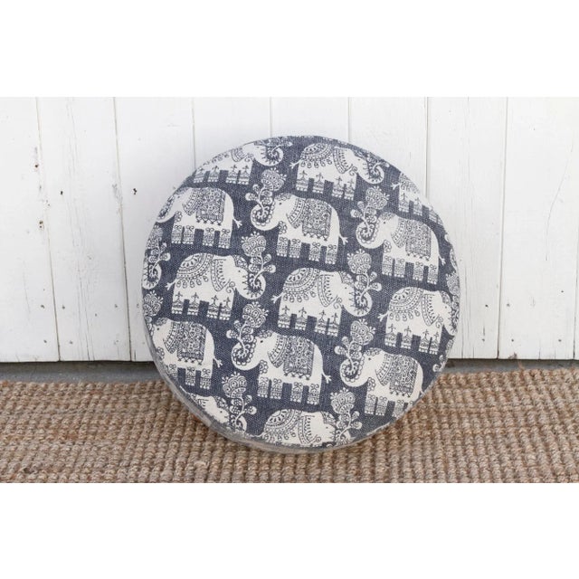 Tribal Blue & White Elephant Dhurrie Ottoman Stool For Sale - Image 3 of 6