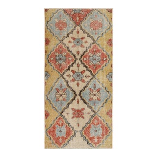 Vintage Distressed Turkish Deco Rug in Yellow, Blue, Red Floral Pattern For Sale