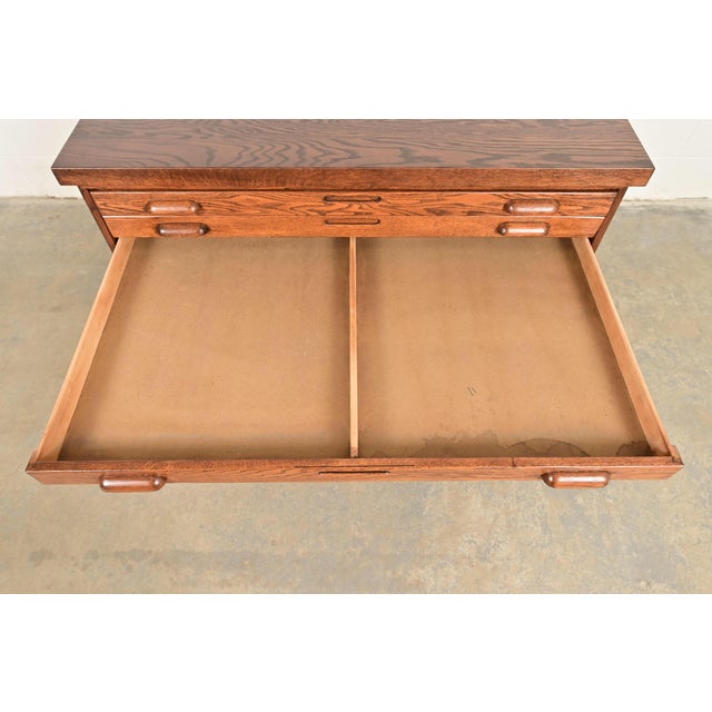 Wood Antique Oak Arts & Crafts 5-Drawer Architect's Blueprint Flat File Cabinet, Newly Refinished For Sale - Image 7 of 15
