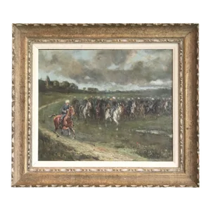Early French Impressionist Oil Painting of Advancing Equestrian Army