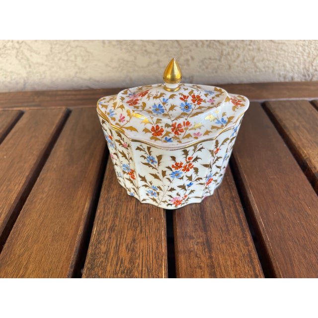 1960s Vintage French Limoges Porcelain Hexagon Trinket Box Sugar Bowl For Sale - Image 5 of 6