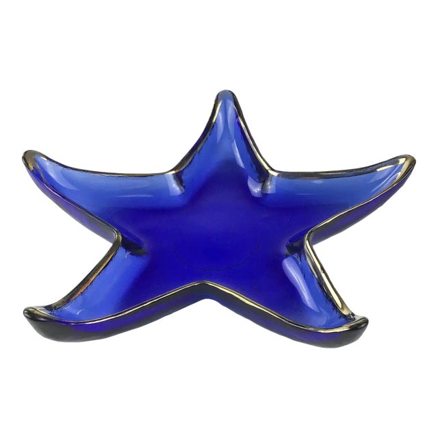 Cobalt Blue Glass Art Star Design Trinket Plate For Sale