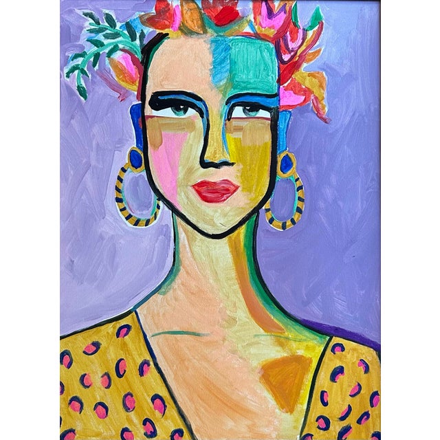 Abstract Abstract Painting Portrait of a Woman in Vintage Frame by Alexandra Brown For Sale - Image 3 of 6