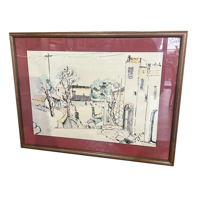Nicola Sgambati, The Glimpse of a Small Village, 1920s, Watercolored Print For Sale