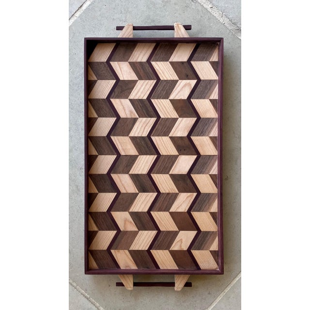 Late 20th-Century Handcrafted Exotic Wood Rectangular Handled Tray in the Manner of Don Shoemaker For Sale - Image 17 of 18