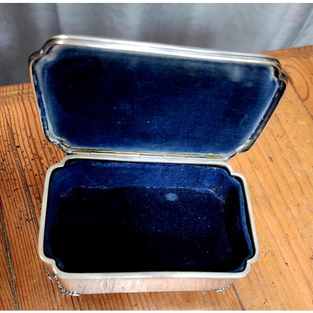 Metal 1940s Vintage English Sterling Silver and Guilloche Enamel Jewelry Box For Sale - Image 7 of 9