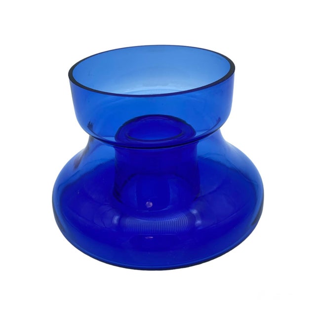 Mid 20th Century Handcrafted Cobalt Blue Glass Candle Holder Set of 2 For Sale - Image 4 of 6