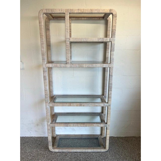 Palm Beach Whitewashed Rattan Etagere . Nice modular shape and textural feel to display book, plants or sculptures....