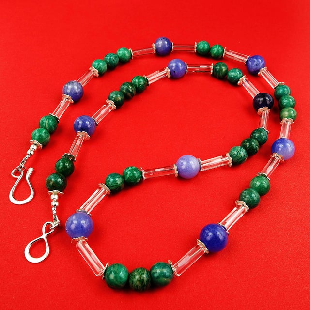 Green Updated Look Blue Agate and Green Amazonite Necklace For Sale - Image 8 of 9