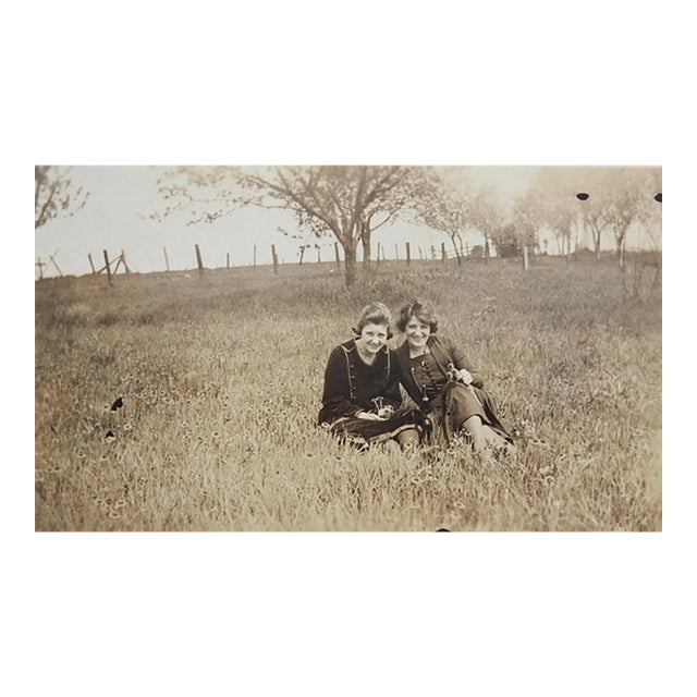 Early 20th Century Sepia Snapshot Photograph Girlfriends in a Field For Sale