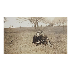 Early 20th Century Sepia Snapshot Photograph Girlfriends in a Field