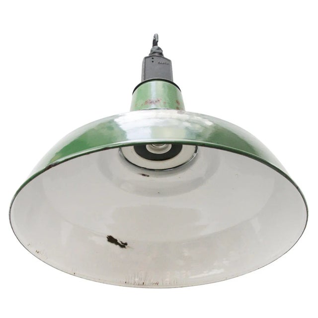 Industrial Vintage British Industrial Green Enamel Pendant Light For Sale - Image 3 of 5