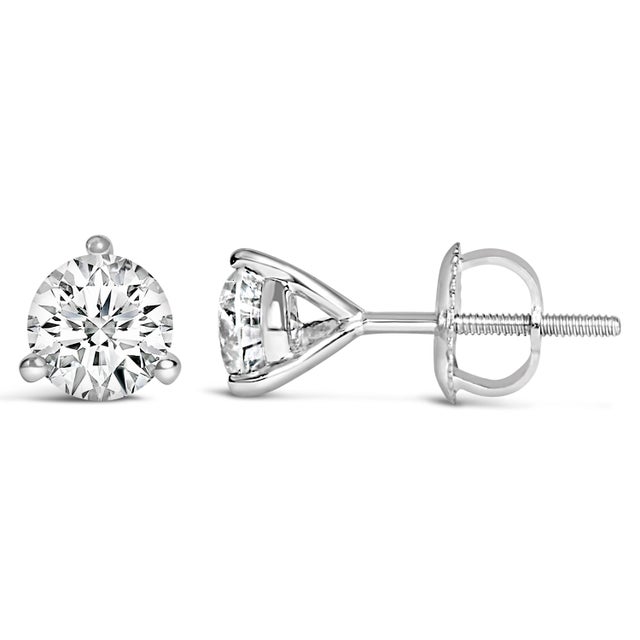 Contemporary 14K White Gold 1 1/2 Cttw 3-Prong Martini Set Brilliant Round-Cut Solitaire Lab Grown Diamond Screwback Stud Earrings (F-G Color, VS1-VS2 Clarity) For Sale - Image 3 of 5
