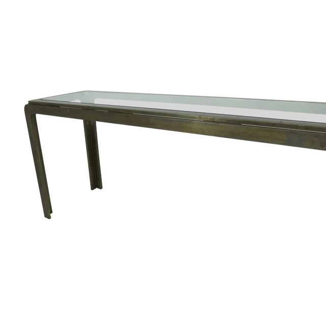 Dunbar Furniture Vintage Bronze and Glass Console Table Attributed to Roger Sprunger for Dunbar For Sale - Image 4 of 12