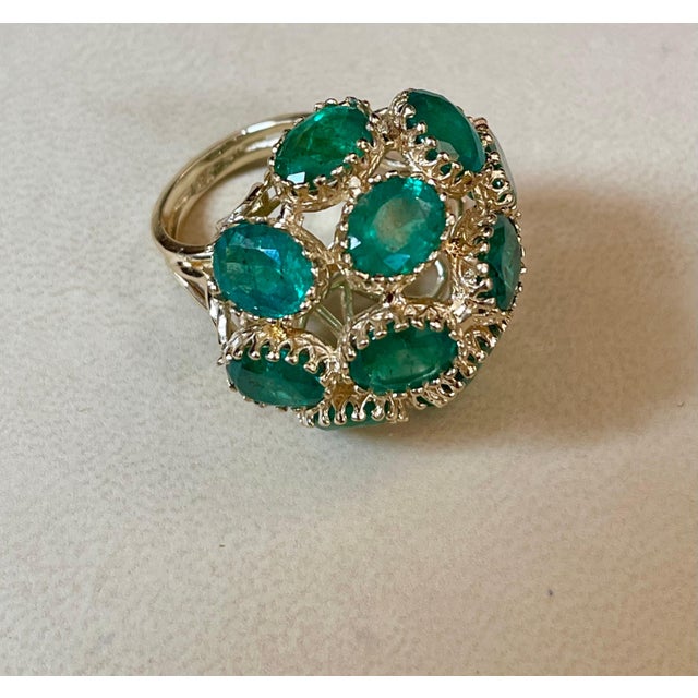 22Ct Natural Emerald, 12 Oval Stone Dome Shape Cocktail Ring 14 Kt Yellow Gold For Sale - Image 13 of 18