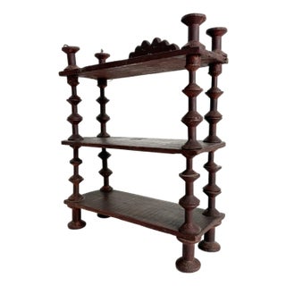 Early 20th C Folk Art 3-Tier Spool Shelf With Painted Finish For Sale