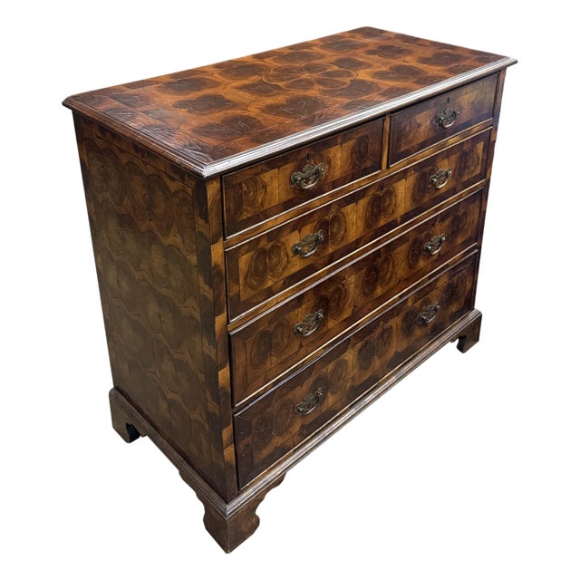 Late 19th Century William and Mary Style Oyster Burl Veneer Chest of Drawers - Antique For Sale