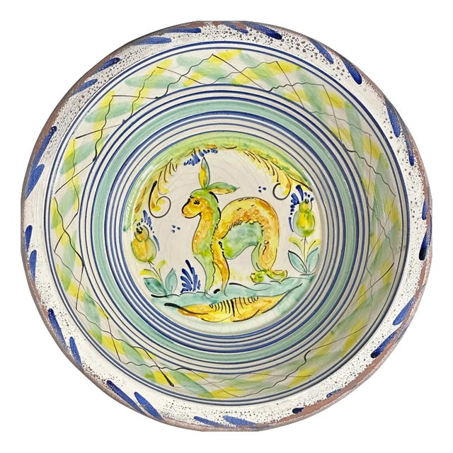 Spanish Ceramic Lebrillo Plate with Painted Rabbit from Triana, 19th Century For Sale