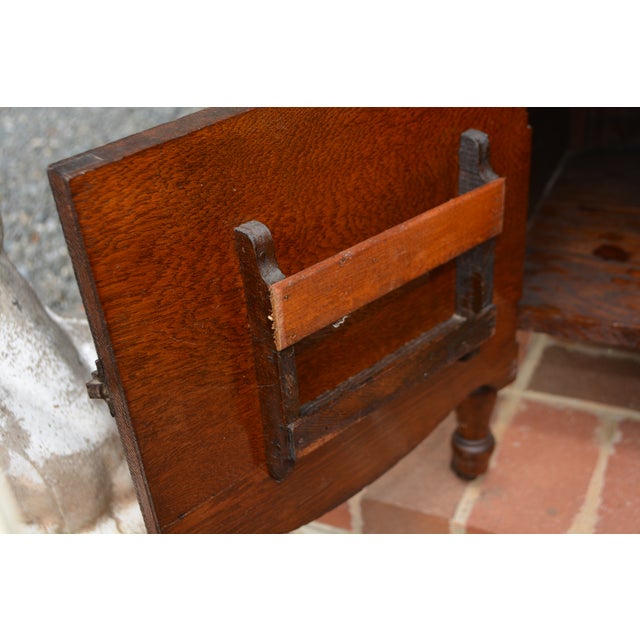 Antique English Oak Wood Commode Potty Chamber Pot Cupboard W/ Cushioned Top For Sale - Image 9 of 16