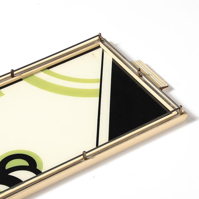 Art Deco Eglomise Cubist Graphic Geometric Motif Tray W/ Cream Lacquered Border For Sale - Image 9 of 12