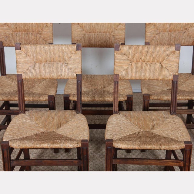 Vintage French Oak Straw-Seated Chairs, 1950, Set of 6 For Sale - Image 3 of 12