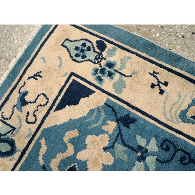 Galerie Shabab Collection Mid-20th Century Handmade Chinese Peking Throw Rug in Cream and Light Blue For Sale In New York - Image 6 of 8