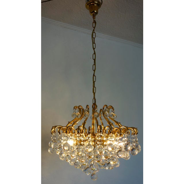 Vintage Brass and Lead Crystal Ball Chandelier from Schröder, 1970s For Sale - Image 14 of 15