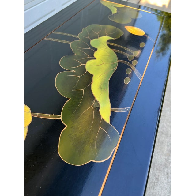 Black Vintage Black Lacquered Chinoiserie Buffet With Flora Design For Sale - Image 8 of 13