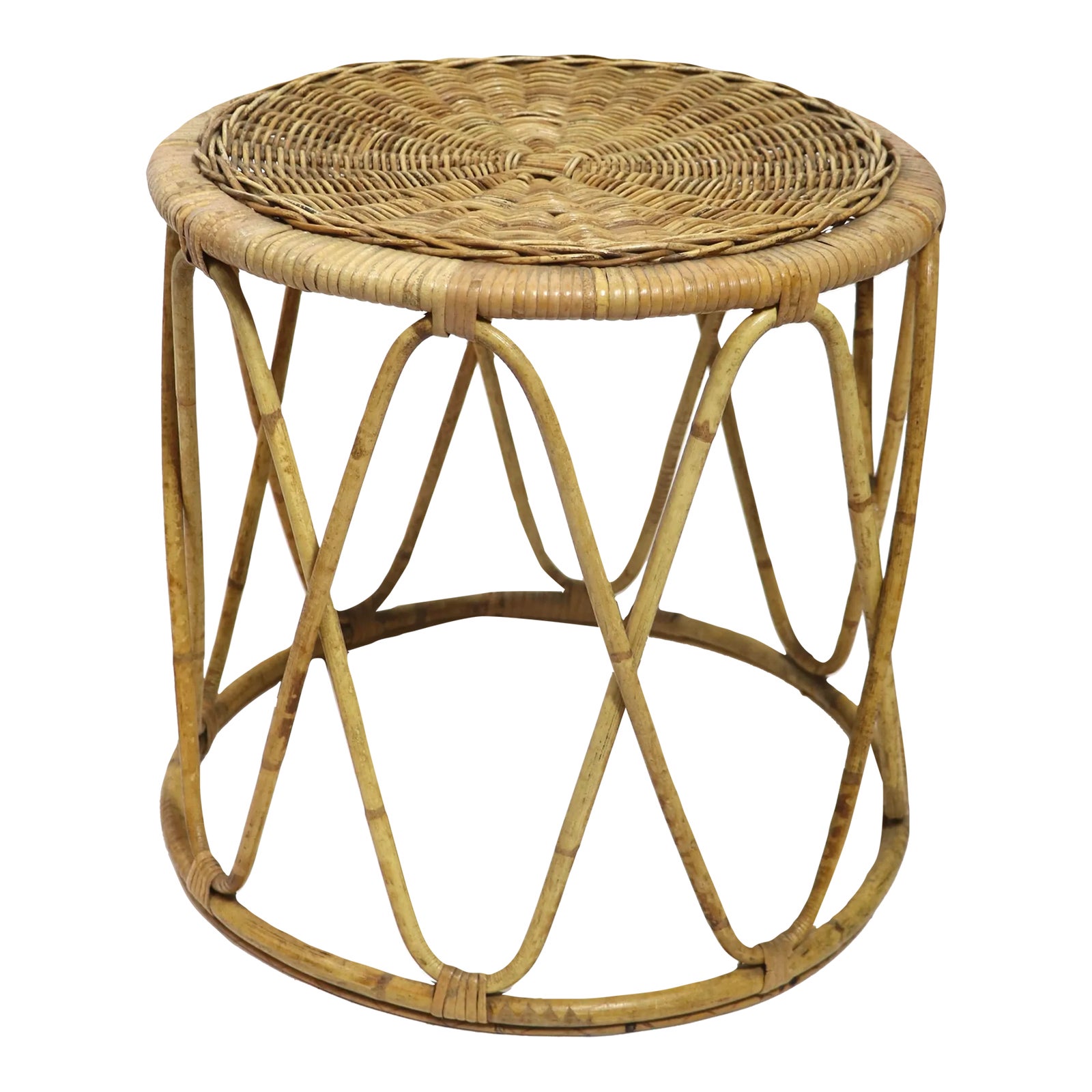 Bamboo and Wicker Drum Table Chairish