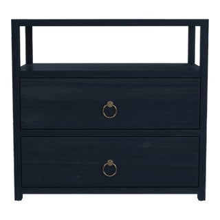 Lark 2 Drawer Wide Nightstand, Navy Blue For Sale