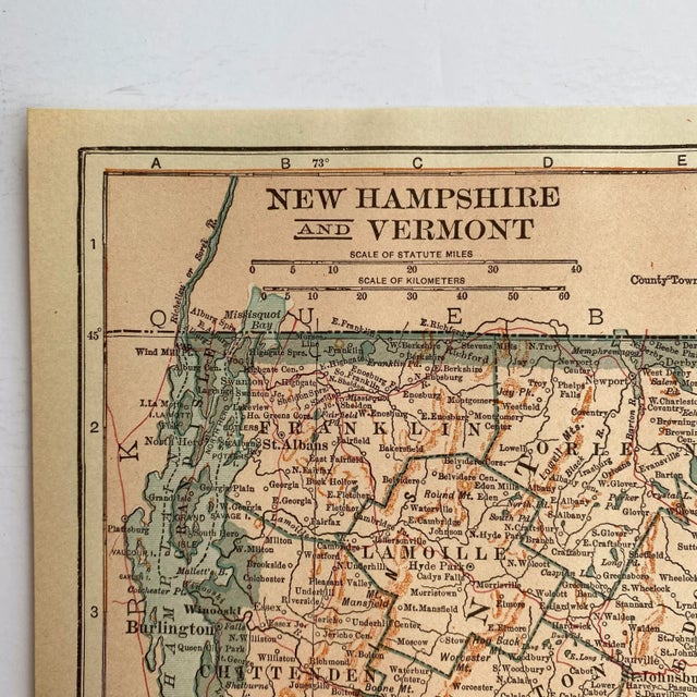 American 1920s Vermont & New Hampshire State Map For Sale - Image 3 of 4