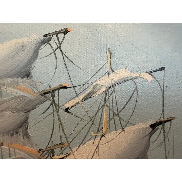 Textile K.Maskell Oil Painting Tall Ship at Sea Maritime Nautical Ocean Seascape, Framed For Sale - Image 7 of 13